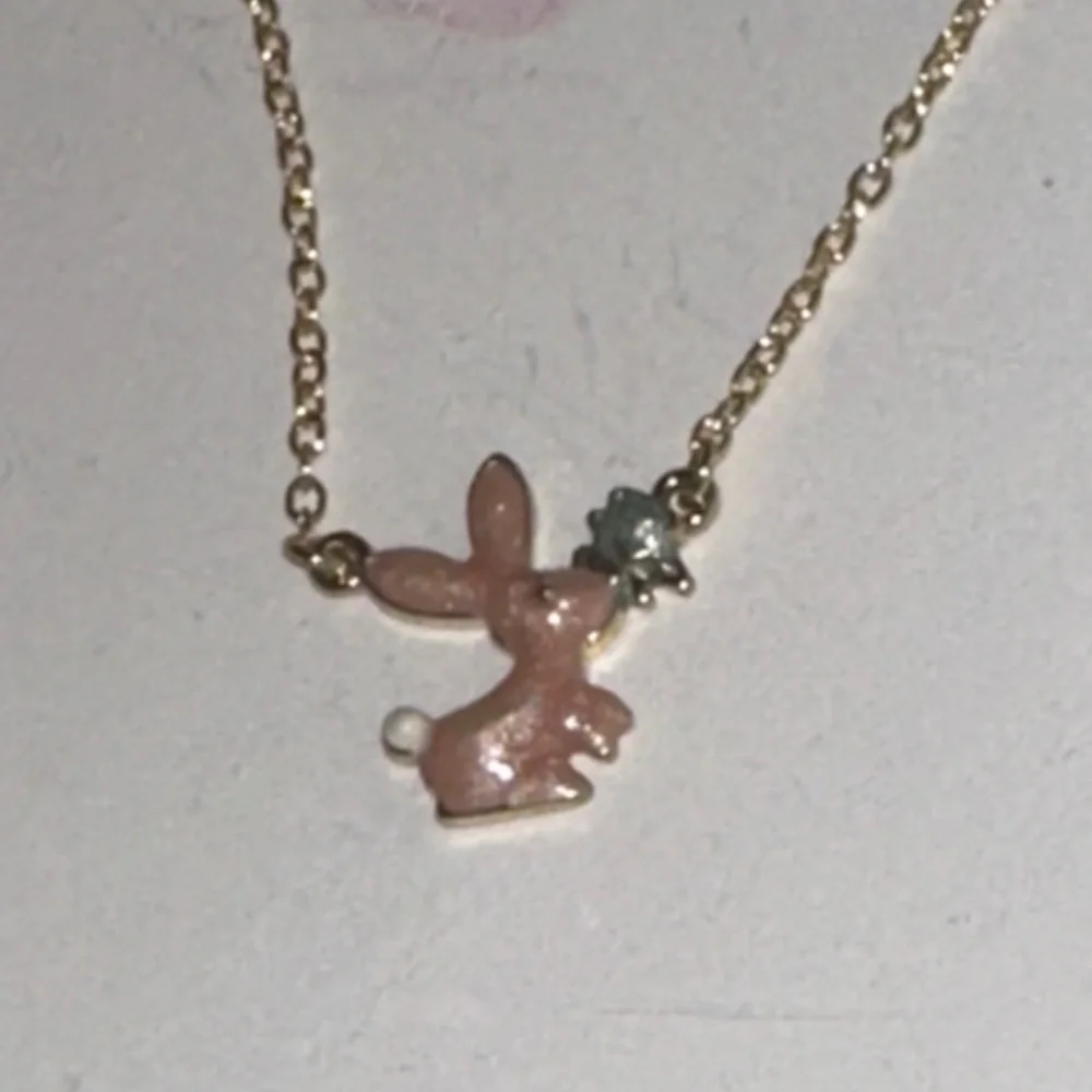 Gold Pink Bunny Necklace